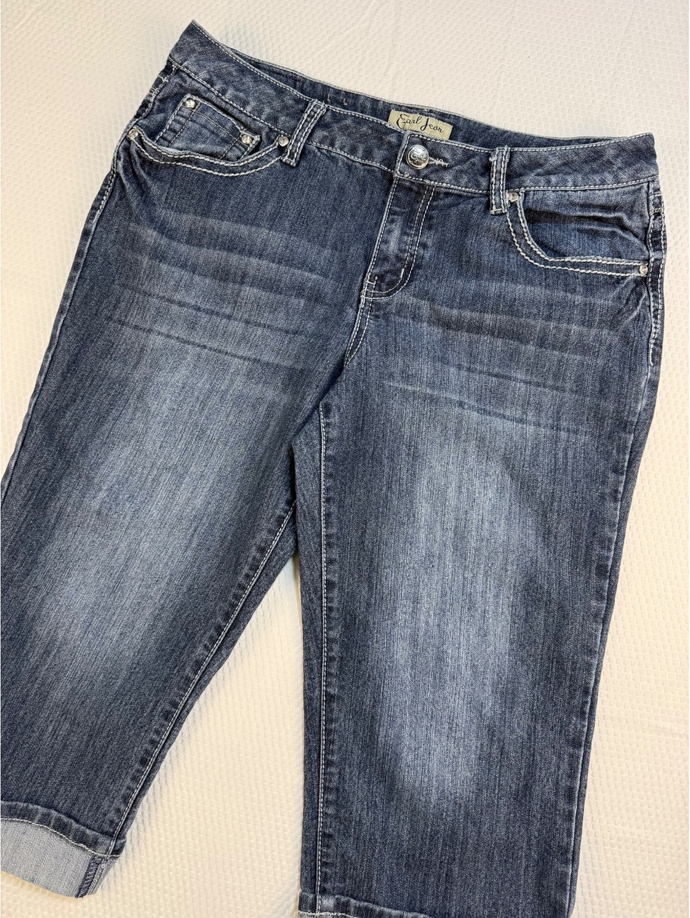 Earl Jean Womens 10P Capri Jeans Y2K Rhinestone Embellished Cuffed Denim McBling